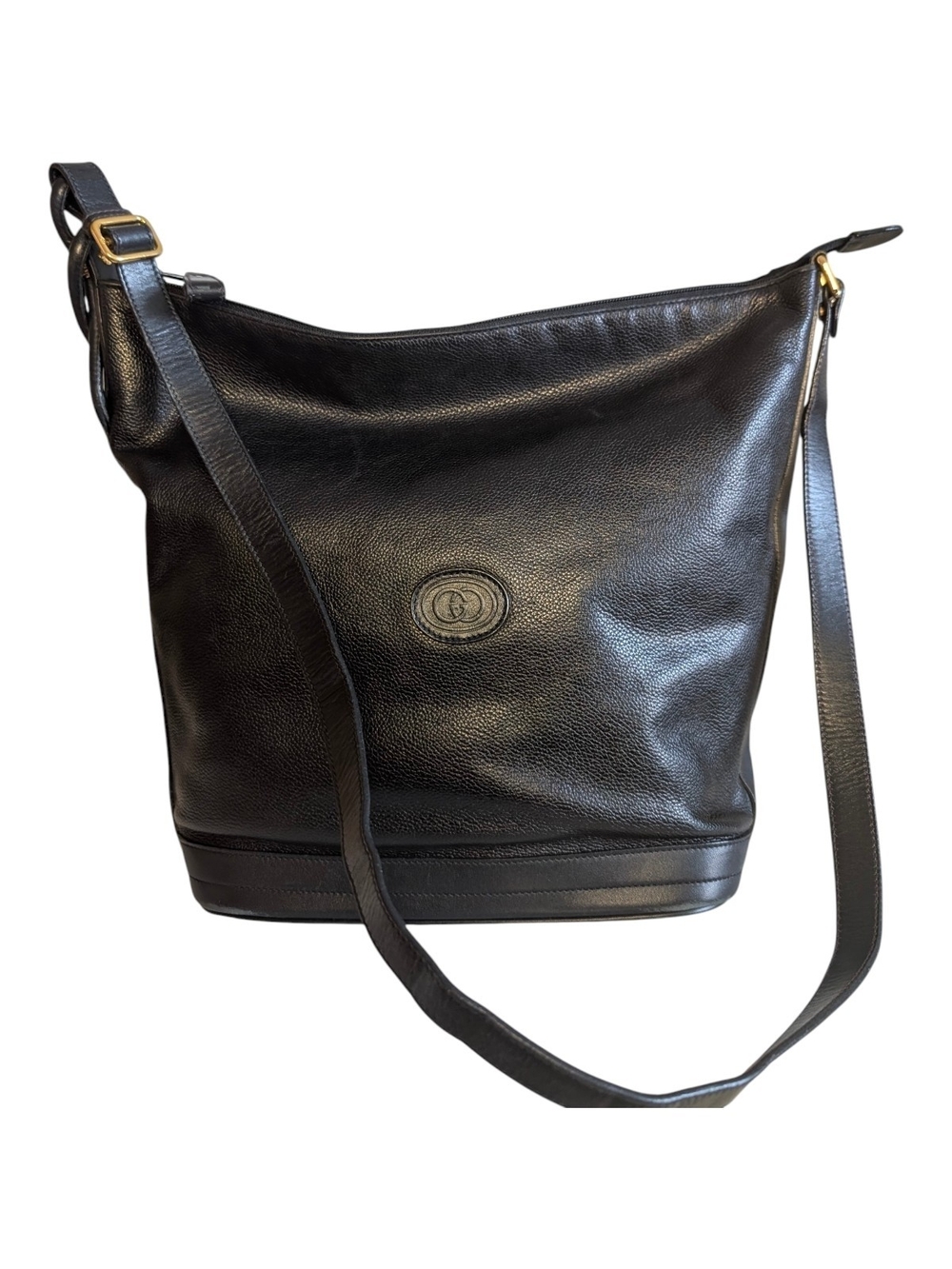 Gucci Vintage Black Pebbled Leather Bucket Hobo Shoulder Bag - EUC!